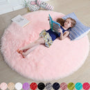 Axyaa Shaggy White Fluffy Round Rug, Soft Pink Carpet for Girls Bedroom and Living Room