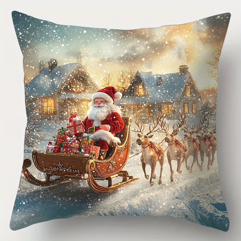 Axyaa Winter Snow Santa Claus Gift Pillowcase Suite Home Decoration