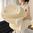 Axyaa Cozy Striped Coral Fleece Blanket | Thick Warm Plush Sofa Throw Queen Bedspread