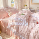 Axyaa Seersucker Ruffle Bedding Set - King/Queen Solid Color Princess Style Cotton Comforter Cover