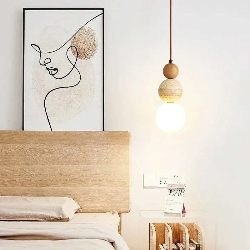 Axyaa Stone Wood LED Chandelier Bedroom Pendant Lamp Medieval Bar Restaurant Lighting