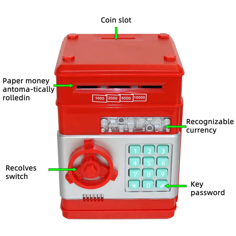 Axya Electronic Password Piggy Bank with Key Code Lock and Automatic Coins Counter