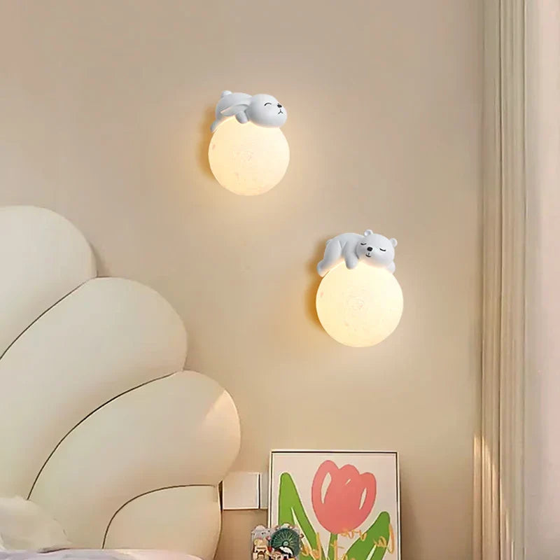 Axyaa Cartoon Bear Moon Wall Light for Bedroom Night Lights