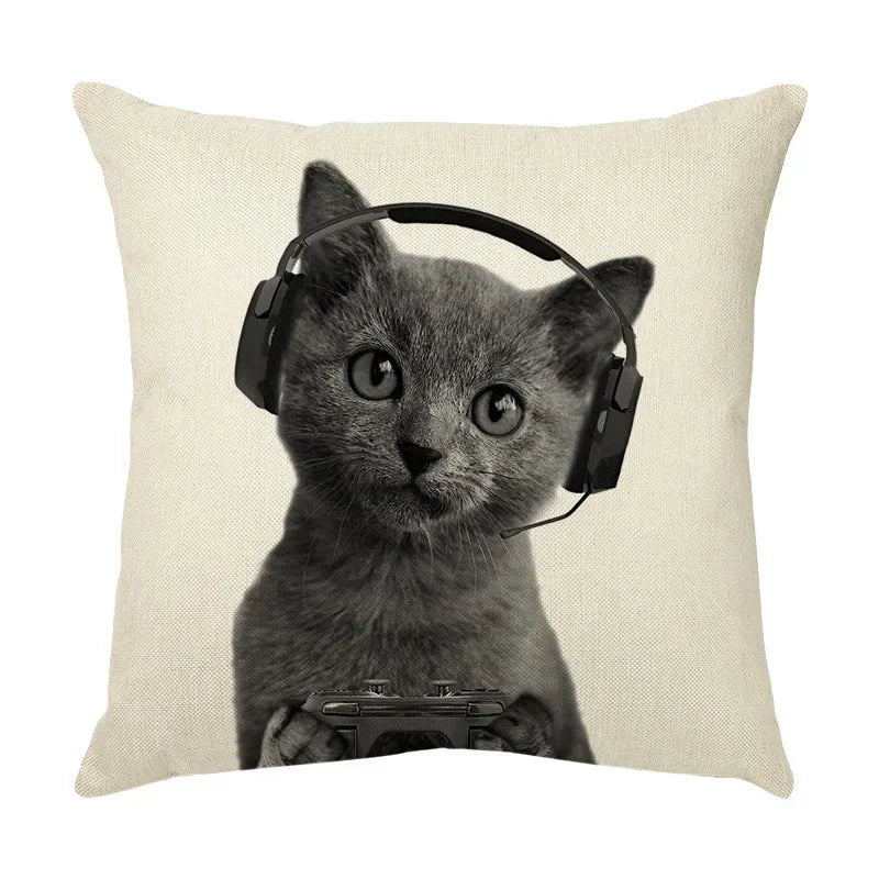 Axyaa Black Cat Cartoon Decorative Cushion Cover