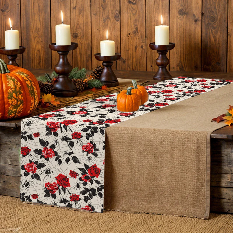Halloween Rose Table Runner by Axyaa: Festive Farmhouse Decor for Parties & Weddings