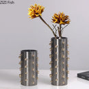 Axyaa Golden Pearl Cylinder Vase with Artificial Flowers - Aesthetic Room Decor