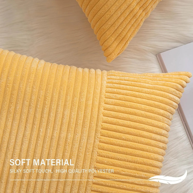 Axyaa Yellow Stripe Corduroy Pillowcase - Patchwork Design - 45x45CM