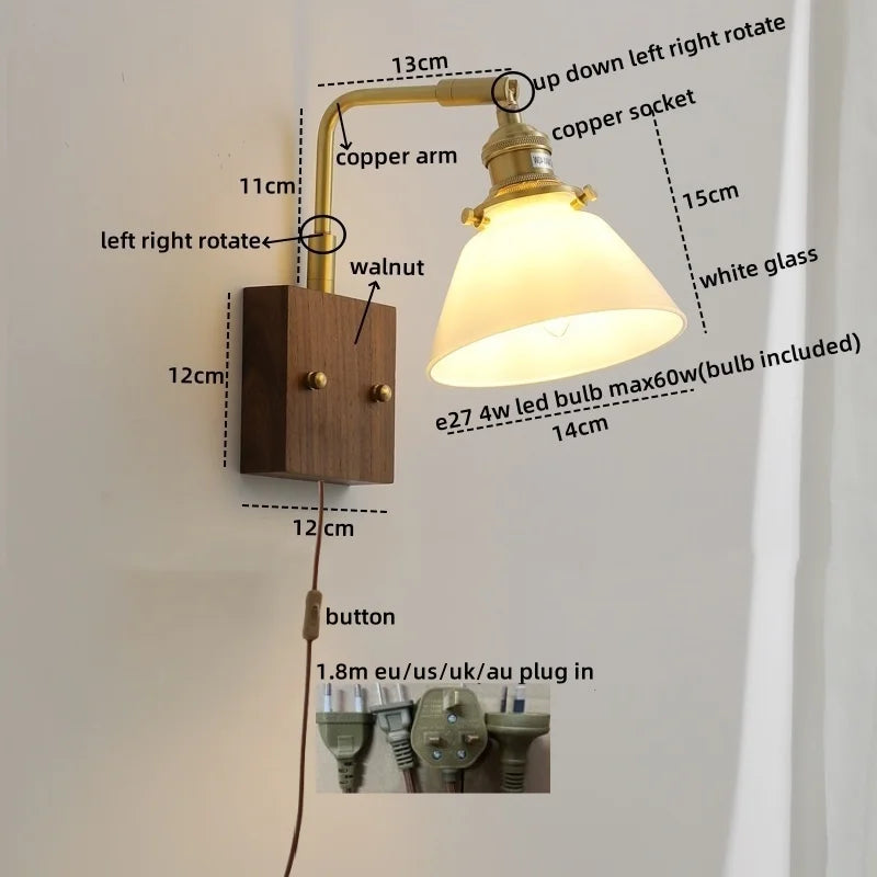 Axyaa Nordic LED Wall Lamps Walnut Glass Stair Light Fixtures for Home Décor