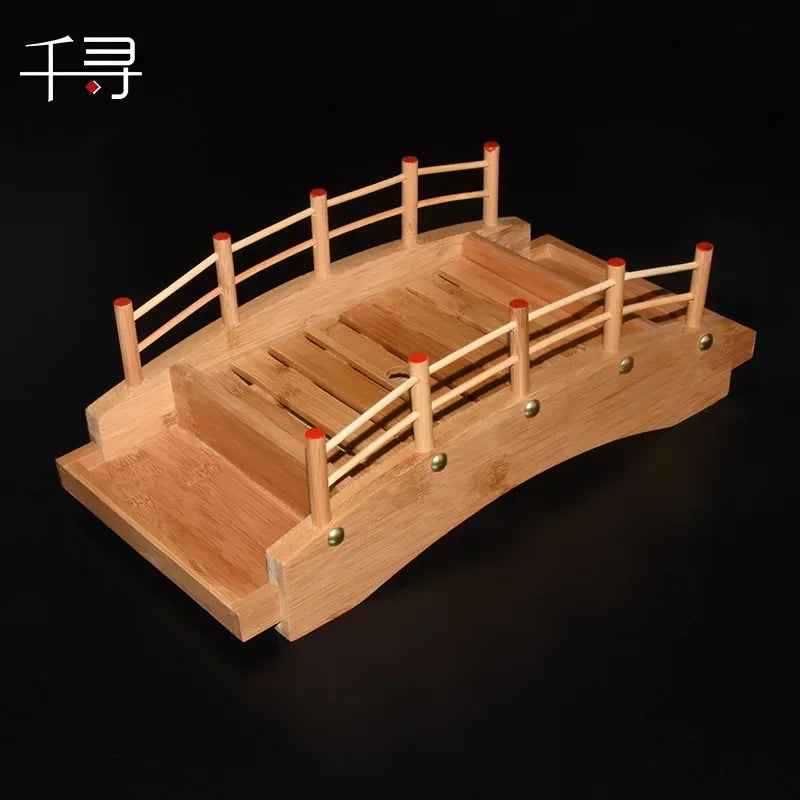 Axya Wooden Arched Bridge Sushi Platter Set with Japanese and Korean Tableware