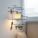 Axyaa White Ceramic LED Wall Sconce with Wooden Socket, Stair Wall Light Fixtures