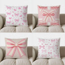 Axyaa Pink Bows & Hearts Pattern Pillow Cover for Sofa, Bedroom, Car