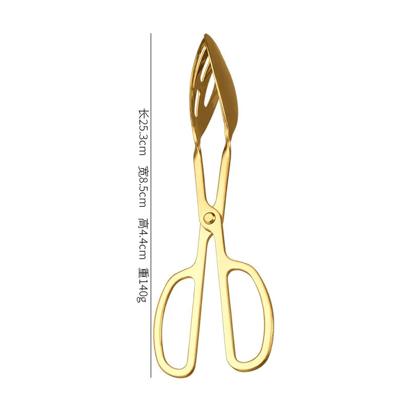 Axyaa Stainless Steel Food Tongs with Golden Handle