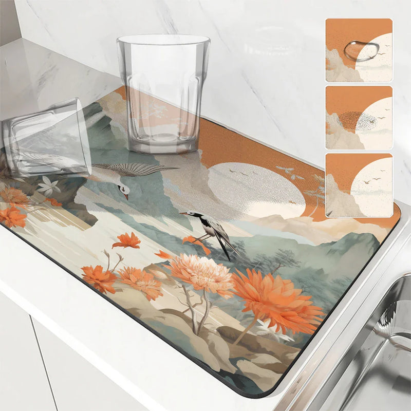 Axyaa Flower Plants Absorbent Drying Mat - Anti-Slip Table Cup Placemat