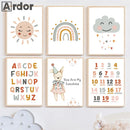 Axyaa Rainbow Alphabet Number Cartoon Canvas Wall Art for Baby Kids Room