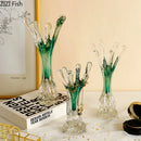 Axyaa Green Glass Vase Artificial Floral Decoration for Desk and Room Aesthetic