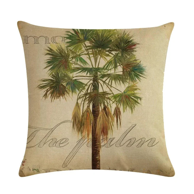 Tropical Tree Green Plant Linen Cushion Cover by Axyaa for Home Decoration