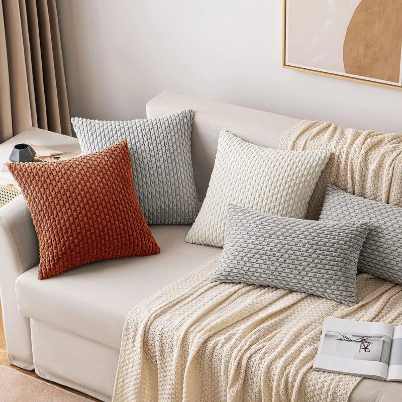 Boho Striped Corduroy Farmhouse Pillow Covers, Soft & Fluffy - Axyaa Brand