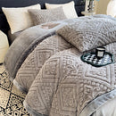 Axyaa Velvet Carved Duvet Set 4Pcs Bedding Set Plush Fleece Warm Softness