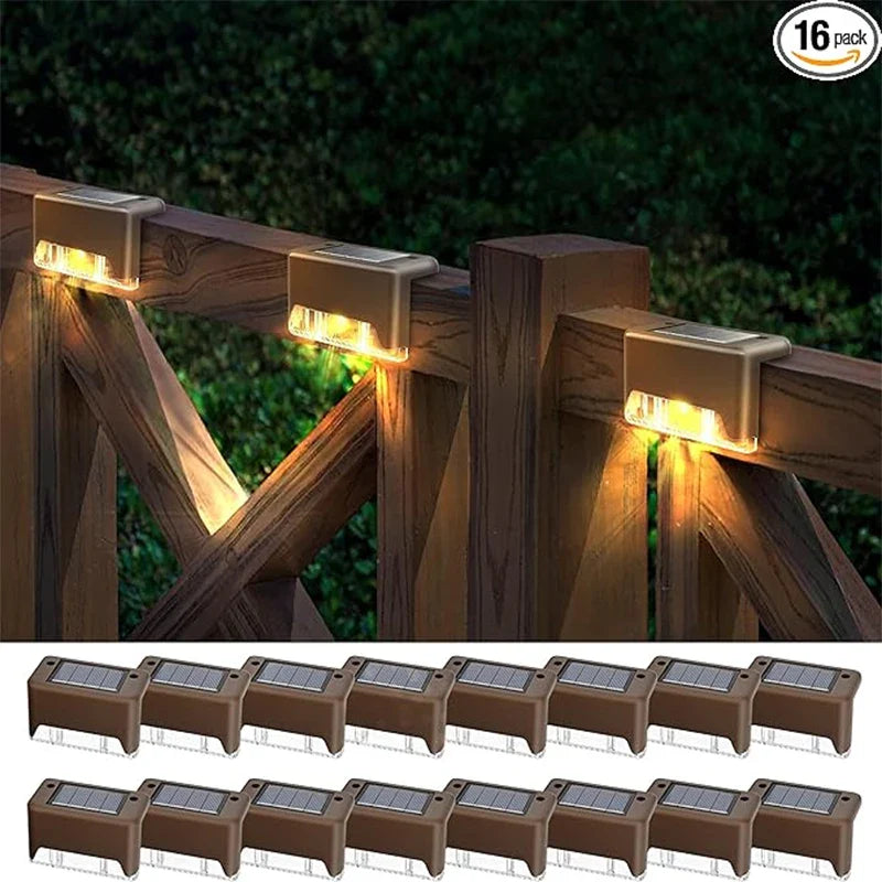 Axyaa Solar Deck Lights: 16 Pack Waterproof LED Outdoor Stair Railing Pathway Yard Fence Lighting