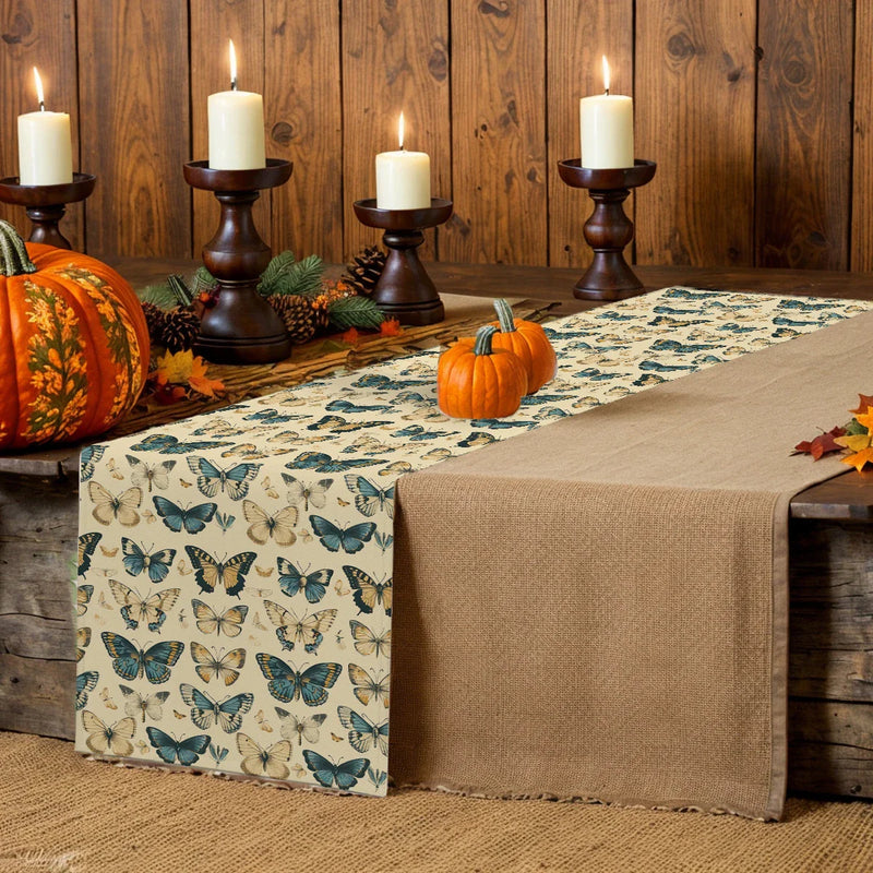 Axyaa Watercolor Butterfly Plants Table Runner for Dining Room Butterflies Botanical Theme