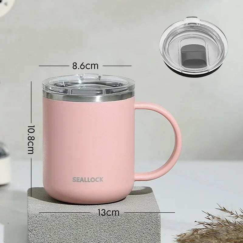 Axyaa Stainless Steel Double-Layer Water Cup with Lid for Home & Office