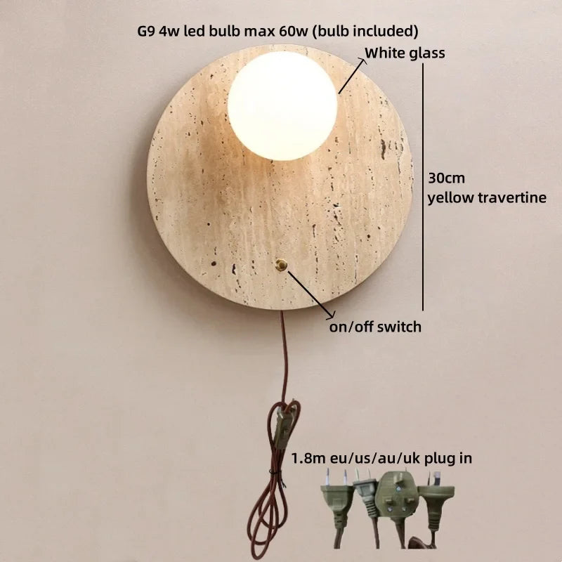 Axyaa Wabi Sabi LED Wall Lamp Yellow Travertine Stone Kitchen Bathroom Stair Light