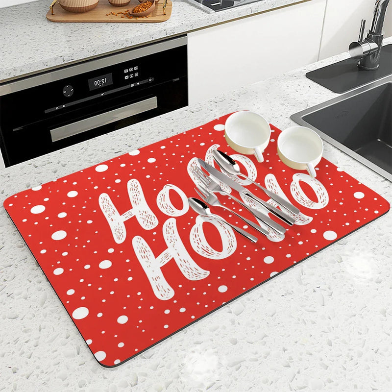 Axyaa Christmas Dot Dry Mat Set - Absorbent & Anti-slip Drain Pad for Kitchen & Bathroom