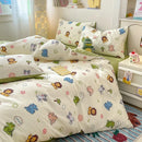 Axyaa Minimalist Cartoon Design Duvet Cover Set in 100% Cotton, 4-Piece Bedding Collection