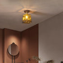 Axyaa Amber Glass LED Ceiling Lamp: Modern Aluminum Wood Light Fixture