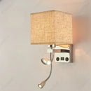 Axyaa LED Fabric Lampshade Wall Light with USB Charging Port, Adjustable Spotlight