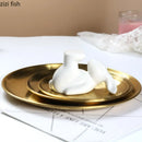 Axya Rabbit Cake Plate Ceramic Metal Jewelry Tray Snack Dessert Refreshment Tray