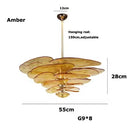 Axyaa Glass Flower Petal Chandelier - Bronze Metal Dining Table Hanging Lamp