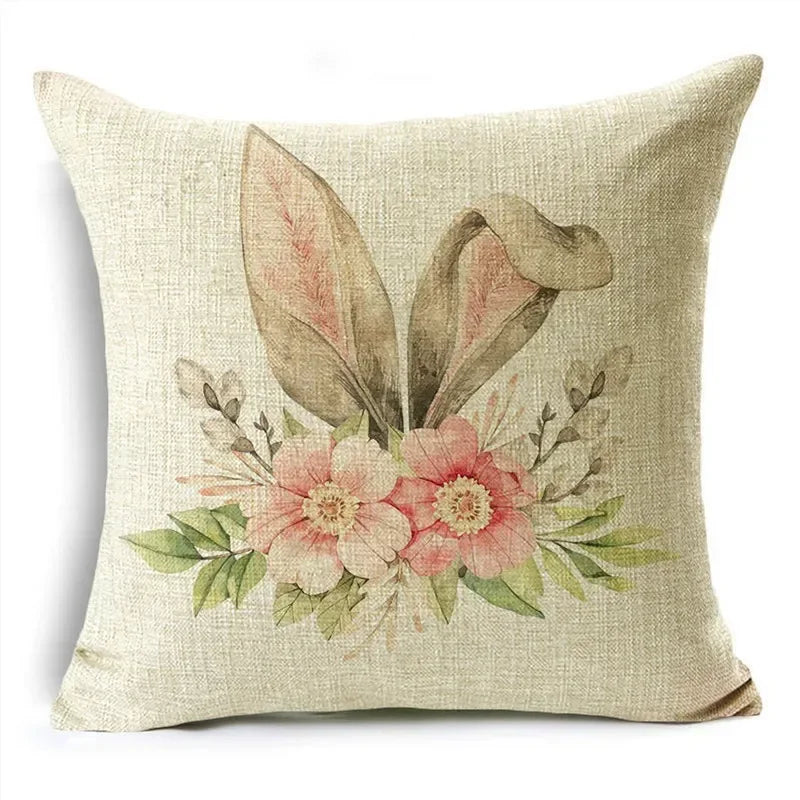 Axyaa Easter Pillowcase with Colored Eggs and Rabbit Print