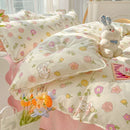 Axyaa Cartoon Floral Print Polyester Full Size Bedding Set with Soft Duvet Cover & Flat Sheet