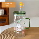 Axyaa Kawaii Animal Glass Cups With Lid - Cute Drinkware for Tea, Juice, and More