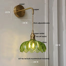 Axyaa Nordic LED Glass Wall Lights with Pull Chain Switch, Rotating Copper Bedside Lamp