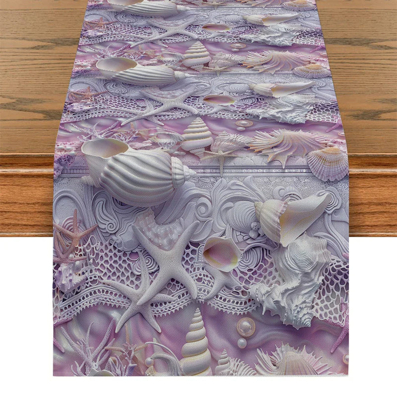 Axyaa Shell Starfish Pearl Coral Table Runner for Farmhouse Dining Décor