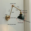 Axyaa Nordic Green LED Wall Sconce, Swing Arm Pull Chain Switch, Walnut Wood Mirror Light