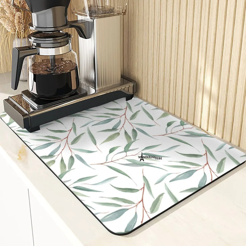 Axyaa Leaf Print Coasters & Drying Mat Set for Kitchen Essentials