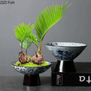Axyaa Blue & White Porcelain Vase with Artificial Flowers: Modern Desk Decor