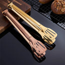 Axyaa Stainless Steel BBQ Tongs - Three Wire Clip for Meat & Salad