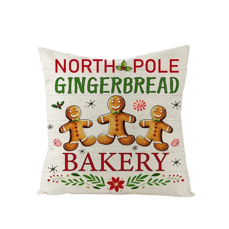 Axyaa Christmas Gingerbread Car Tree Print Pillowcase for Festive Home Decor
