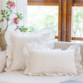 Axyaa Sweet Floral Embroidery Ruffled Edge Cushion Cover