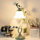 Axyaa Green Flower Table Lamp, Romantic Bedside LED Light for Bedroom Decor