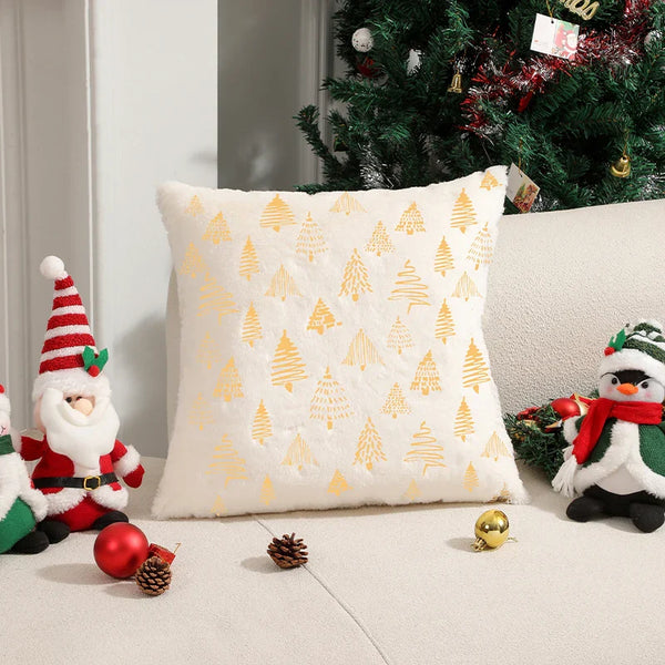 Axyaa Beige Tree Christmas Cushion Cover for Living Room Sofa Party Home Decor