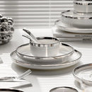 Axya Silver Rim Ceramic Dinnerware Set for Steak Serving in White Porcelain