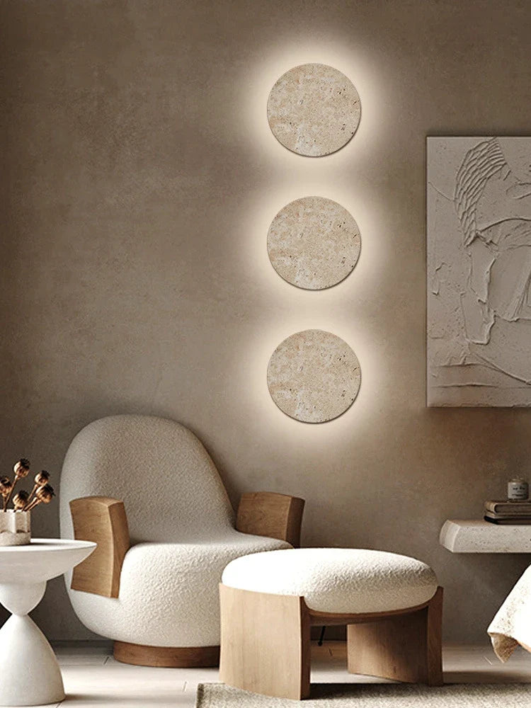 Axyaa Round Stone Wall Light Sconce 3000K Dimmable Art Decor 23/30cm Free Combination