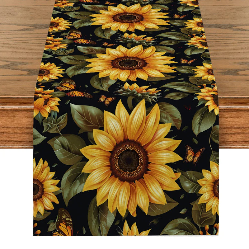 Axyaa Sunflower Silhouette Table Runner: Rustic Wedding Party & Home Decor