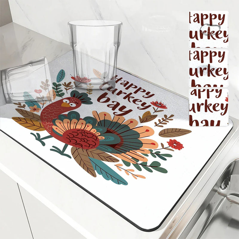 Axyaa Thanksgiving Drying Mat - Non-slip Kitchen Drain Pad and Heat Resistant Counter Mat