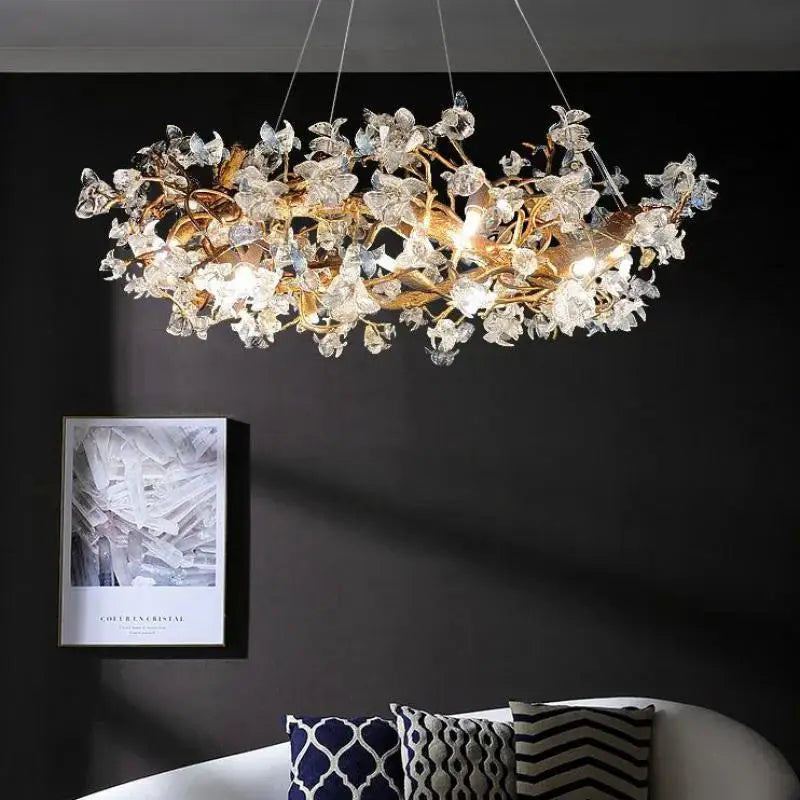 Axyaa Crystal Kapok Flower Chandelier Glass Pendant Light for Living Room